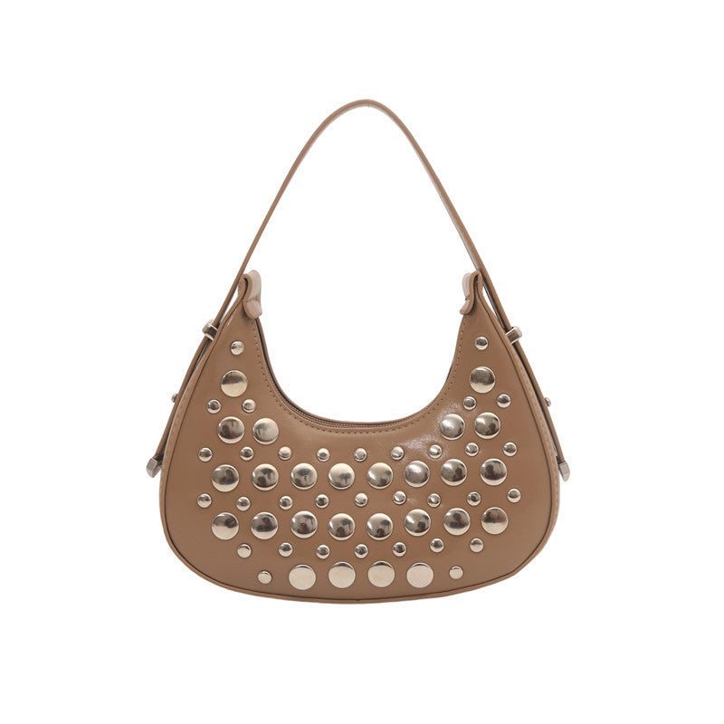 Women's Rivet Crescent Shoulder Bag