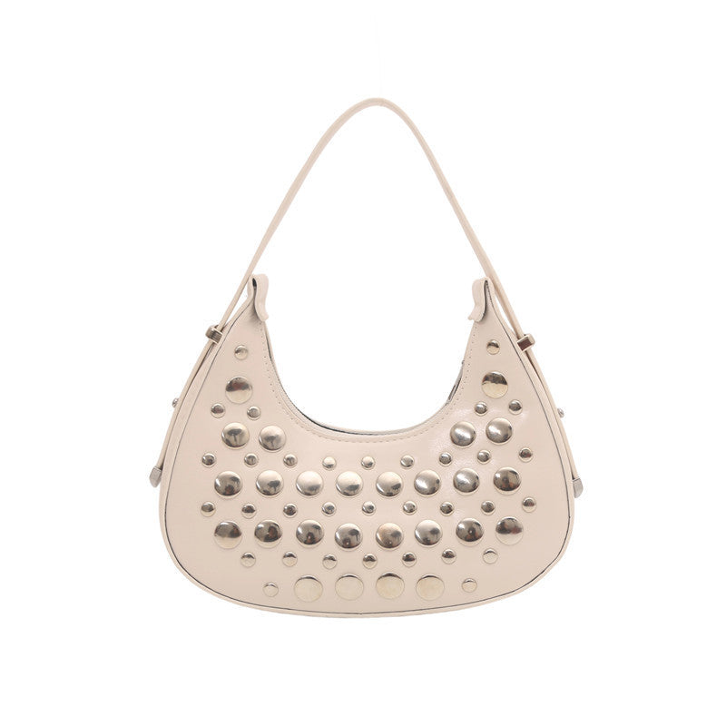 Women's Rivet Crescent Shoulder Bag