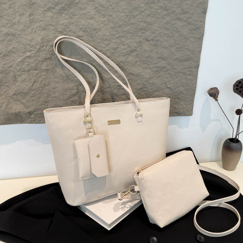 Women's Large Capacity Textured PU Tote Bag Set of Three