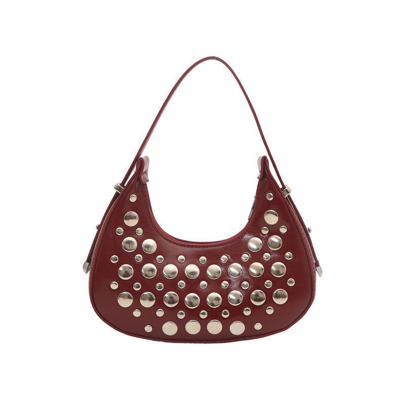 Women's Rivet Crescent Shoulder Bag