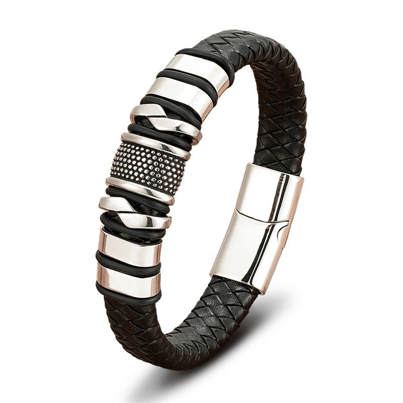Stainless Steel Leather Bracelet