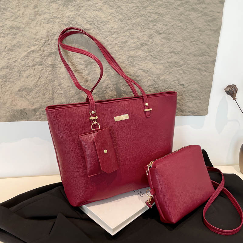 Women's Large Capacity Textured PU Tote Bag Set of Three