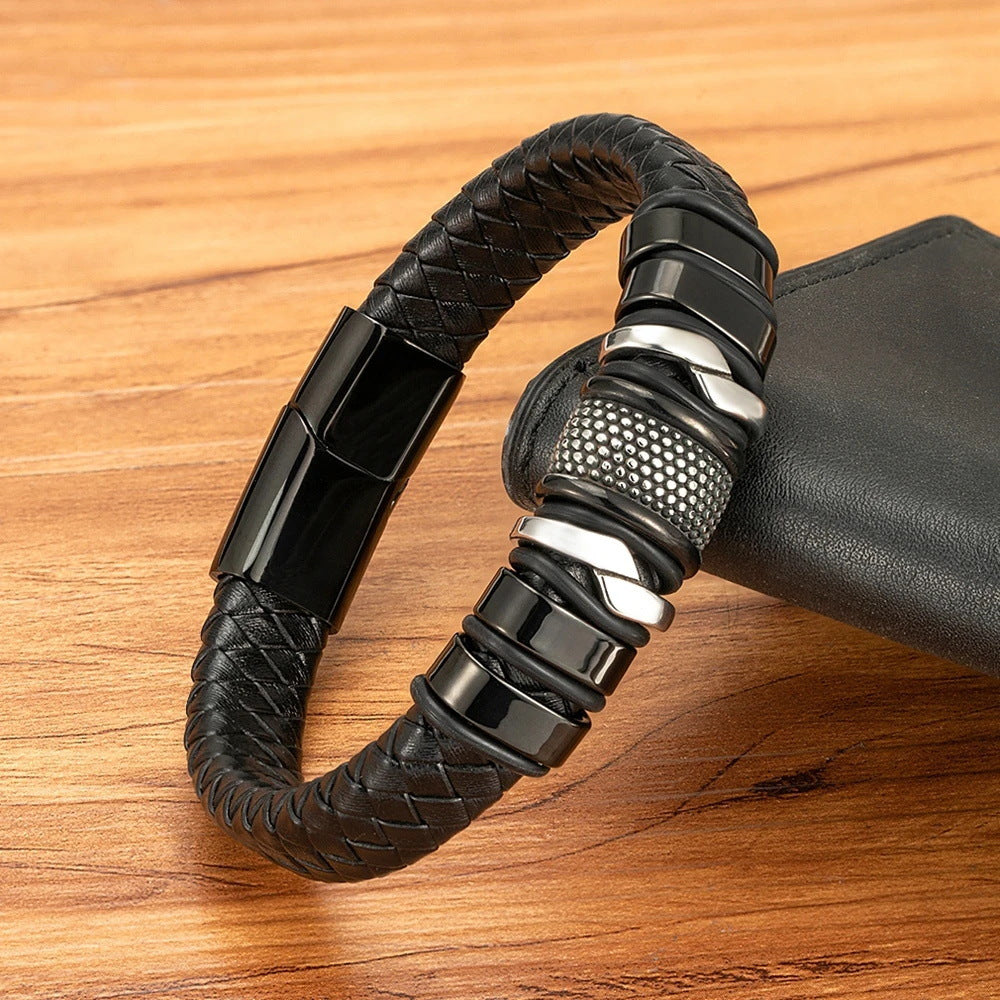 Stainless Steel Leather Bracelet